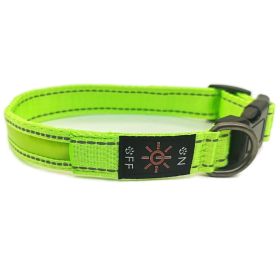 LED Luminous Dog Collar Highlight Reflective Leather Reflective Stripe Ribbon (Option: Colorful Green-L)