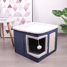 Cloth Cube Cat Nest Foldable (Option: Navy Blue-41X41X35cm)