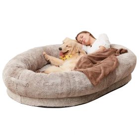 Oversized Person Dog Bed Removable And Washable (Option: Gradient Khaki Bottom Package-100x70x30CM)