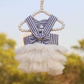 Pet Striped Clear Cake Mesh Teddy Strap Clothes And Dresses (Option: Sapphire Blue-XS)