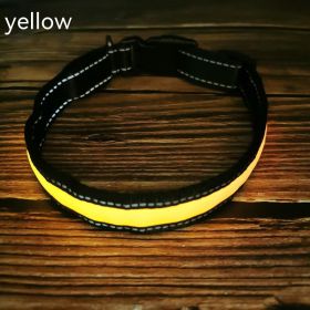 LED Luminous Dog Collar Highlight Reflective Leather Reflective Stripe Ribbon (Option: Yellow-XS)