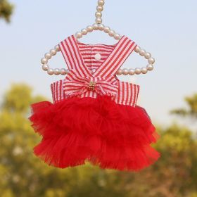 Pet Striped Clear Cake Mesh Teddy Strap Clothes And Dresses (Option: Bright Red-XS)