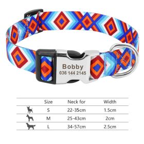 Adjustable Nylon Dog Collar Personalized Dogs Cat ID (Option: 147Blue-S)