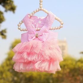 Pet Striped Clear Cake Mesh Teddy Strap Clothes And Dresses (Option: Pink-XL)