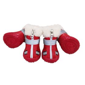 Puppy Waterproof Warm With Velvet Non-slip Wear-resistant Winter Snow Boots (Option: Red-5 Yards)